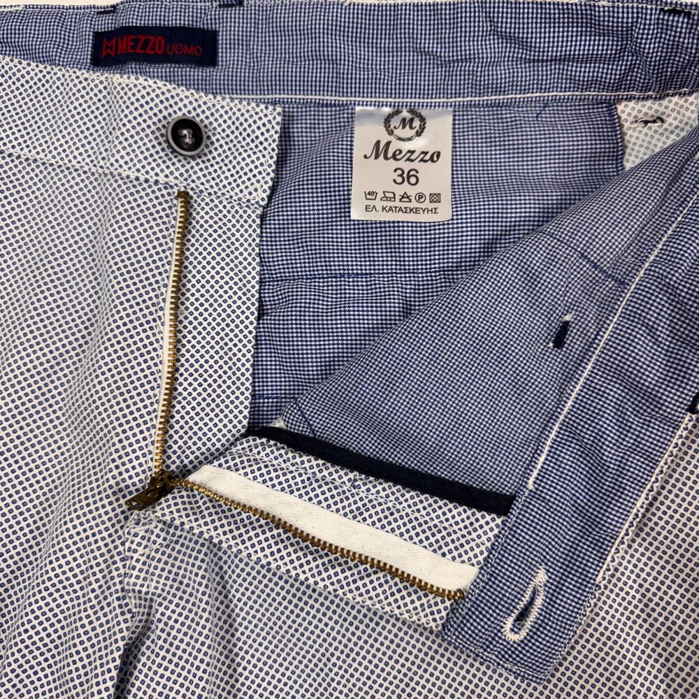 Mezzo Uomo Men's Blue White Bermuda Chino Shorts, 36, 100% Cotton Made in Greece - Picture 5 of 9